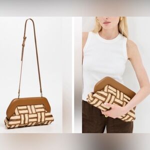 NWT THEMOIRè Tia Weave Straw Clutch in Shell Caramel
